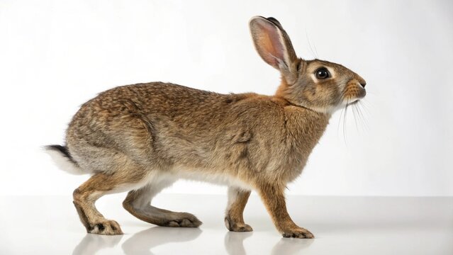Photorealistic scientific reconstruction of Nuralagus rex, the extinct giant rabbit of Menorca, isolated on white.