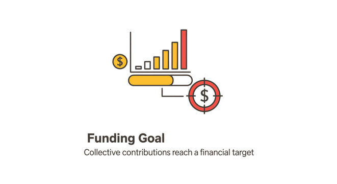 Illustration of a funding goal with a bar graph and target, representing collective contributions reaching a financial target.