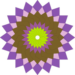 Abstract geometric flower design with purple brown and green shapes