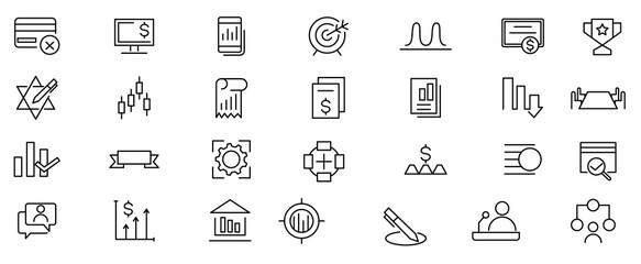 business management line icon set employee efficiency