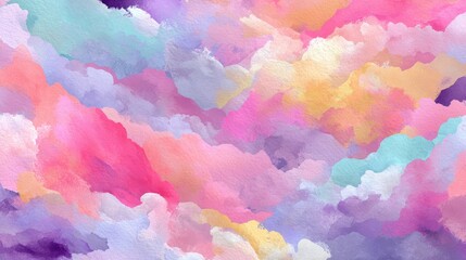 Fototapeta premium Watercolor painting captures ethereal cloudscape artwork depicts soft flowing clouds in gentle hues