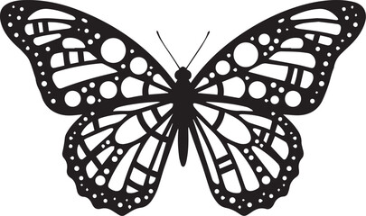 Intricate black and white butterfly silhouette with detailed wing patterns isolated on white background