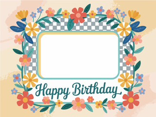 This cheerful birthday frame adorned with colorful flowers creates a joyful atmosphere perfect for personalizing birthday messages and celebrations, combining festivity with nature's beauty.
