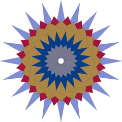 Abstract geometric pattern with colorful layered shapes forming radial design