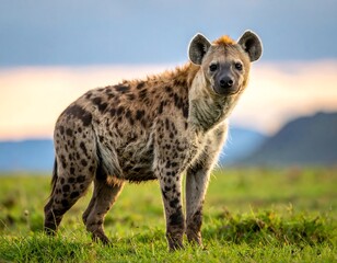 Spotted Hyena Standing Grassy Plain