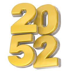Obraz premium Shiny 3D Gold and Silver Year 2052 Digits Isolated on White Background for Future Planning and Dates