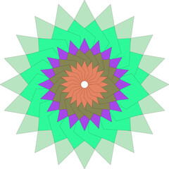 Colorful Abstract Geometric Starburst Design with Vibrant Green and Purple Shapes