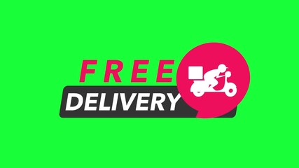 Animated illustration of a “Free Delivery” text with a motorbike courier icon perfect for promoting fast shipping, online shopping, or e-commerce delivery services
