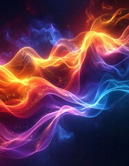 Colorful, glowing waves of light blend vibrant hues against a dark, starry cosmic backdrop