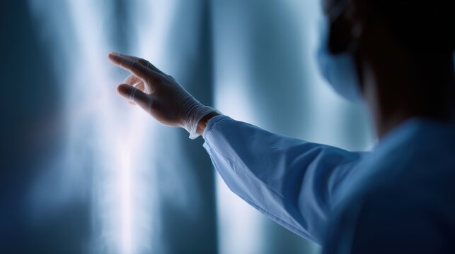 healthcare professional analyzing x-ray on screen