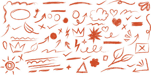 Mega Set of Hand-Drawn Red Marker Doodle Elements
