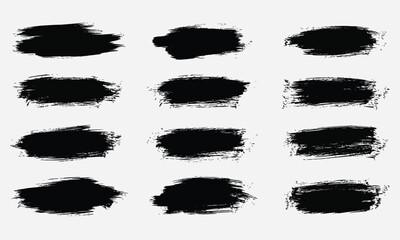 Artistic set of black grunge paint strokes and hand-drawn ink brush daubs. Textured backgrounds and distressed banner elements for design