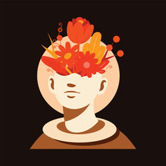 Creative Mind Flat Illustration with Flowers and Foliage