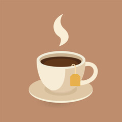 Hot Tea Cup with Tea Bag Flat illustration 