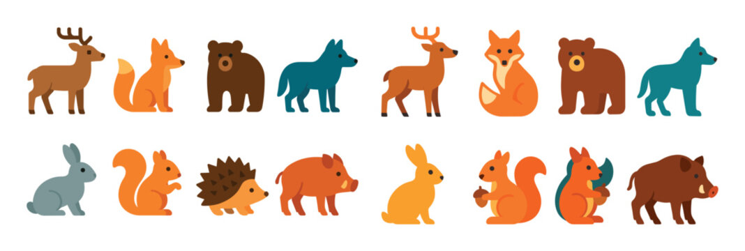 Colorful Forest Animals Icons