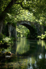 Timeless Stone Bridge in aVerdant Landscape: Emblem f Connection and StabilityAmidst Nature's Serenity