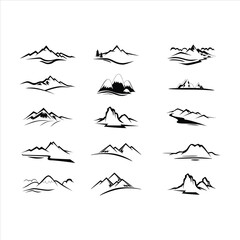 Black Mountain Range Landscape Silhouette Icon Set Vector Illustration Collection