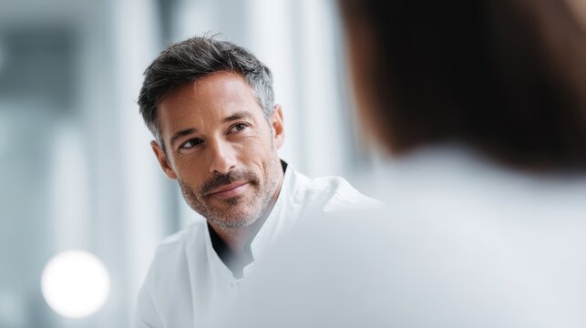 dermatologist consulting patient in modern clinic