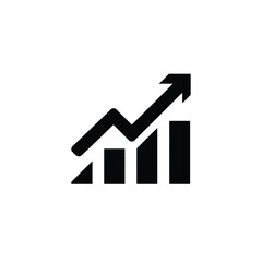 Arrow on Upward Graph with Transparent Background in Black, Line Chart Icon