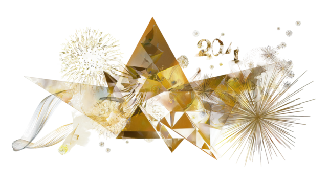 Festive 2026 New Year Celebration Design Geometric Gold on Transparent Background