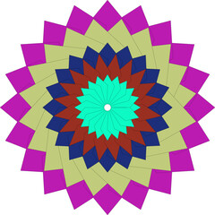 Colorful geometric shapes creating an abstract flower or mandala design
