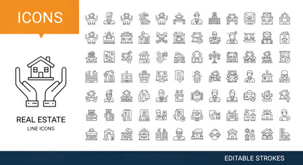 Real estate line icons set vector outline symbols property and construction concept for app and web 