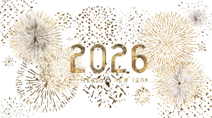 Festive 2026 New Year Celebration Design Geometric Gold on Transparent Background