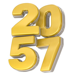 Obraz premium Shiny Golden and Silver 3D Numbers Forming the Year 2057 Isolated on Transparent Background