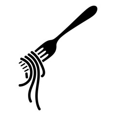silhouette of fork twirling spaghetti pasta noodles black and white vector illustration for italian cuisine