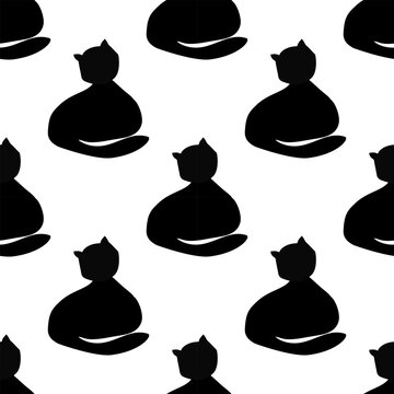 seamless pattern with black silhouettes of cat for wallpaper, textile, card, background.