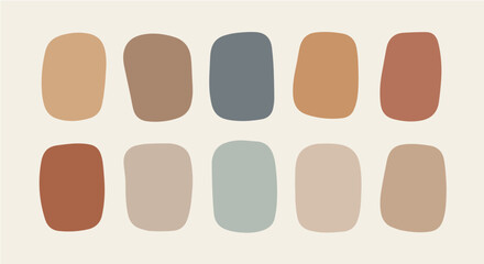 A collection of ten abstract organic shapes showcasing a trendy terracotta and muted earth tone color palette for modern minimalist design
