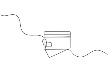 clean, continuous one-line drawing illustrating a credit card, representing a minimalist finance concept. Ideal for financial or business themes