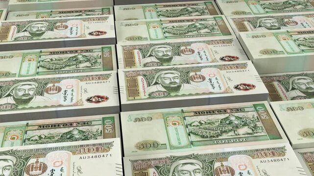 Mongolia 500 Tugrik Banknote Horizontal 3D Animation ? Realistic Currency Motion, Finance, Economy, Business Investment, Money Flow, and Banknote Visualization