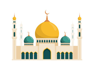 An elegant illustration of a mosque featuring a stunning golden dome and majestic minarets, symbolizing spirituality, culture, and architectural beauty.