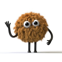 Fluffy, cute monster waving, symbolizing greeting or friendliness. 3D rendering, conceptual image. Isolated on white background.