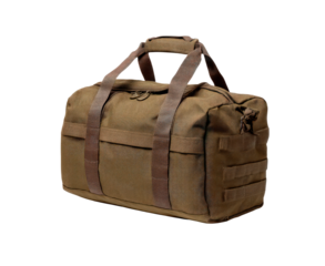 Sturdy brown canvas duffle bag for travel and adventure on transparent background