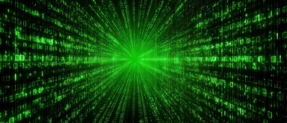 Fototapeta premium Abstract digital data stream with binary code in green color illustration