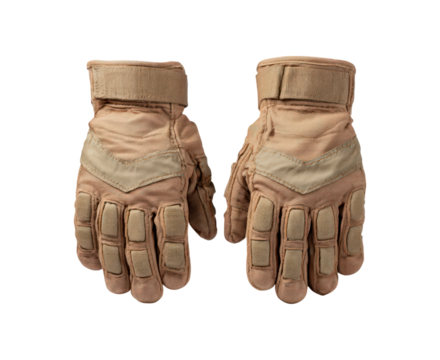 Tactical military gloves on transparent background
