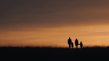 family walking hand in hand at sunset, love, real emotion