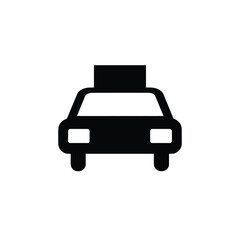 Taxi Car Icon on Transparent Background, Glyph, Black, Isolated, Front View
