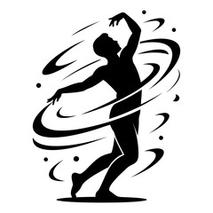 silhouette of graceful dancer surrounded by swirling motion lines symbolizing freedom and artistic energy