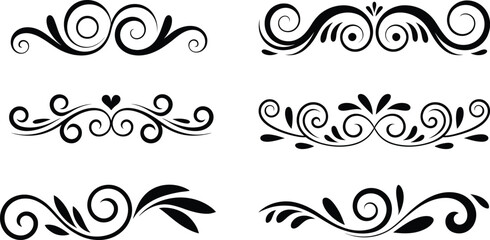 Elegant black floral swirls and ornamental designs decorative art silhouette