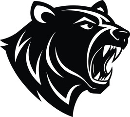 Bold line art roaring bear head logo design