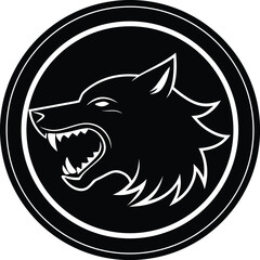 Circular badge logo design featuring a roaring wolf illustration
