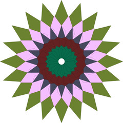 Geometric flower design with pastel colors and a central green core