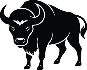 Strong buffalo head logo design with bold silhouette