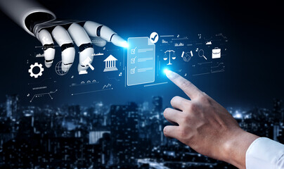 Using AI for regulatory compliance and business legal agreement analysis. An AI concept for meeting...