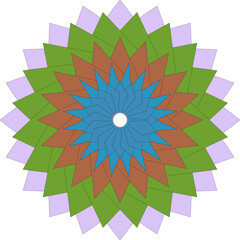 Geometric Flower Pattern in Blue Brown Green and Purple Tones