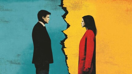 Conflict between two figures in contrasting colors symbolizes deep emotions
