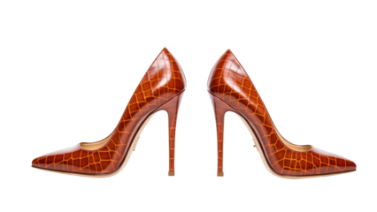 Stylish high heels featuring glossy crocodile pattern in rich brown tones, perfect for elegant occasions and fashion forward looks